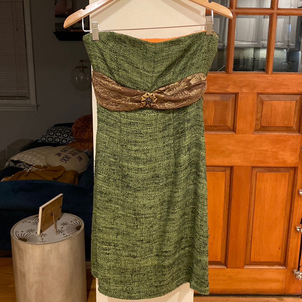 Green Dress With Broach Broken Zipper